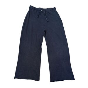 Perfect White Tee Navy Cropped High Waisted Wide Leg Drawstring Sweatpants M